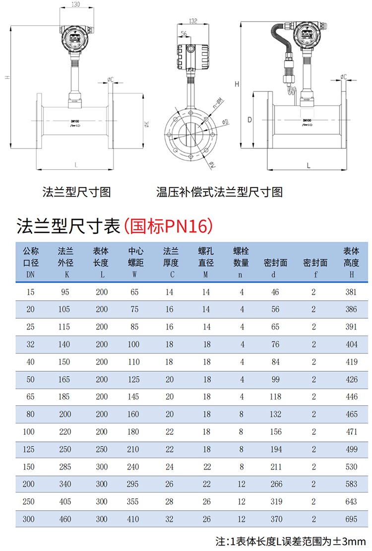 dn65蒸汽流量計法蘭式尺寸圖